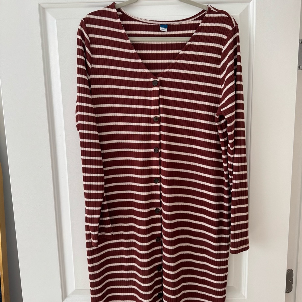 Striped Button-Down Midi Dress